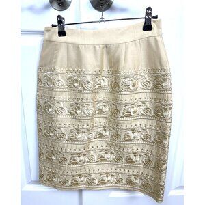 Anya Straight Pencil Skirt Women's Size 8 Silk Cream Floral Embroidered